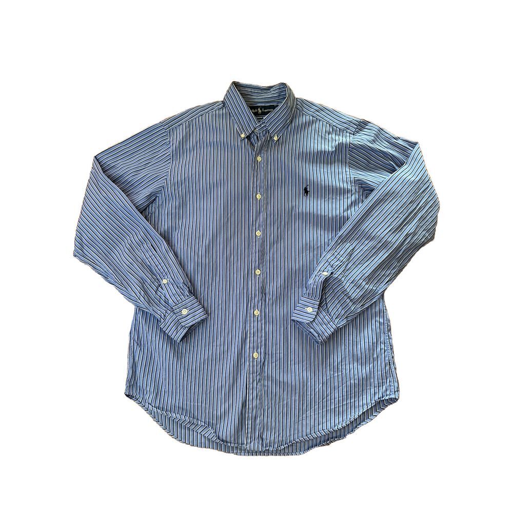 Ralph Lauren Men's Button Up Shirt Classic Fit Blue White Striped 15.5 34/35‎
